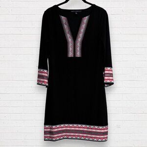 WHBM White House Black Market Pink Aztec Embroidered V-Neck Knit Shift Dress XS
